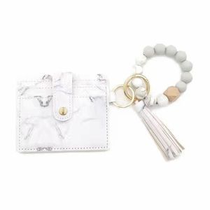 Vegan leather keychain wallet with tassel and beaded wrist band - various colors